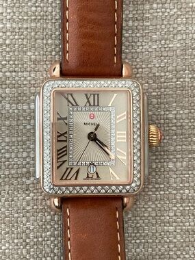 Michele Deco Madison Rose Gold-Tone Diamond Accent Square Watch